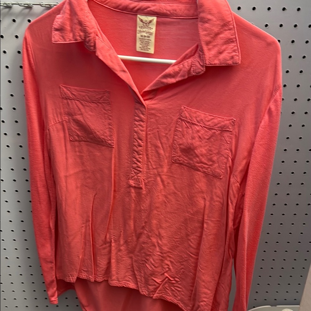 Coral Button-Up Women's Top